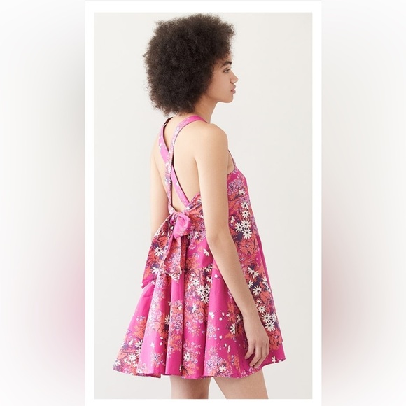 Free People Let The Sunshine In Printed pink Floral Strap Flare Dress sz XS - Picture 5 of 12